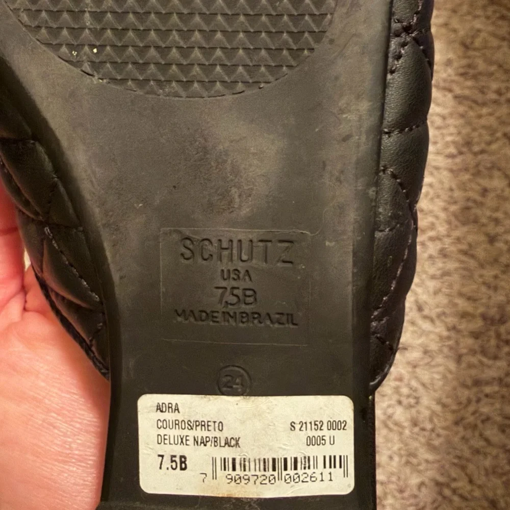 Schutz Adra Quilted Nappa Leather Flat Mule Black Silver Size 7.5 - Picture 5 of 7